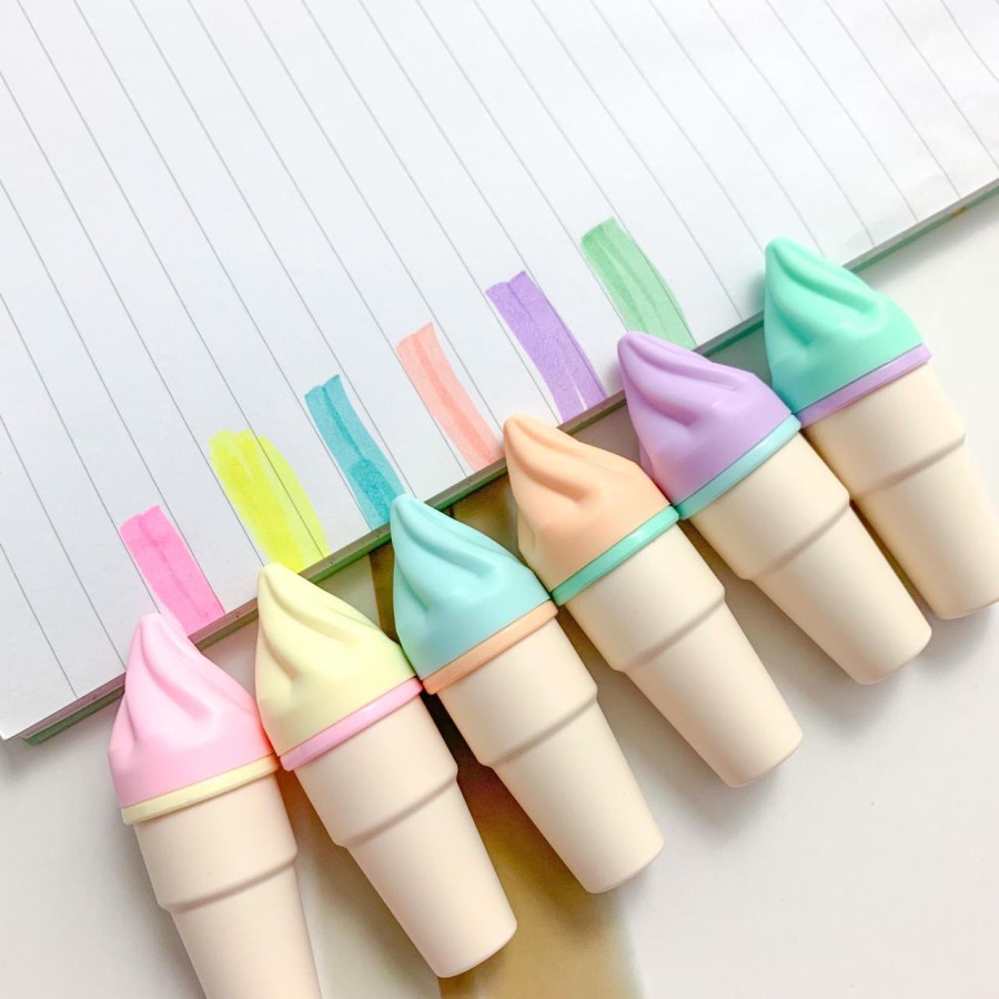 

LYSASHOPINSTAN Stabilo Es Krim Cone 1 Set 6 Pcs Free Pouch Highliter Stationery Lucu Unik Kado Viral Termurah