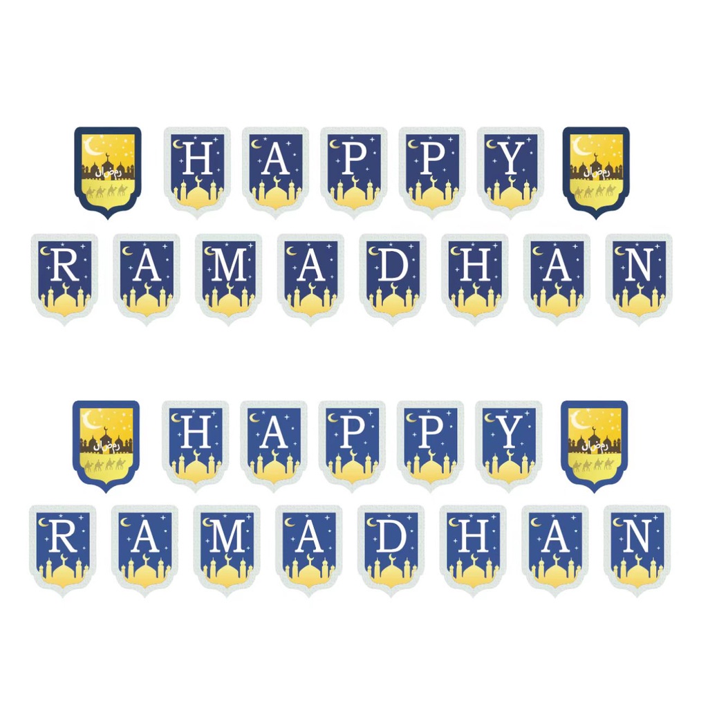 MMM Banner Flag Set Happy Ramadhan Bunting Warna Warni Backdrop Lebaran Dekorasi Hari Raya Murah