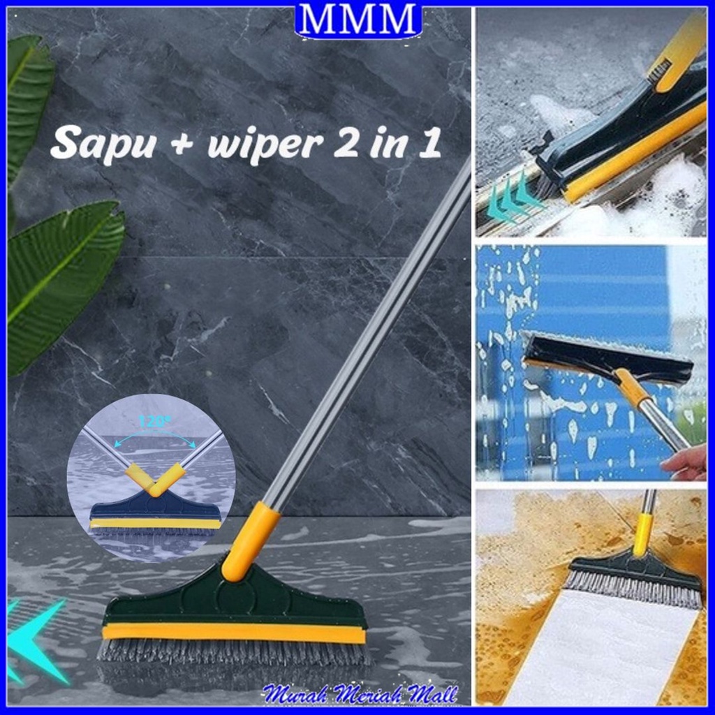 MMM Sikat Lantai WC Kamar Mandi 2 IN 1 Wiper Sikat Pembersih Putar 120 Derajat Gagang Panjang Pendek Toilet Multifungsi
