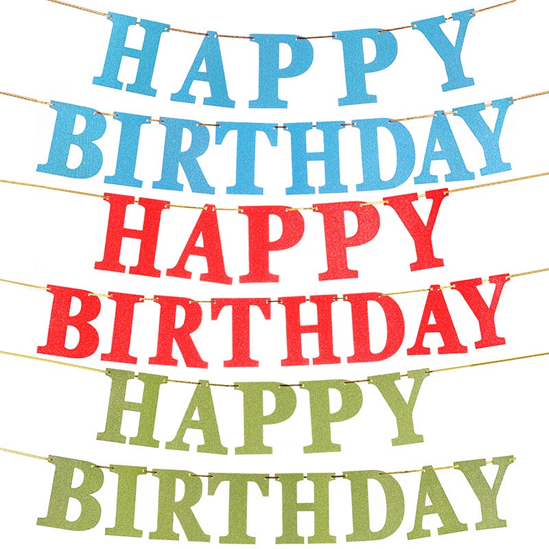 MMM Banner Set Happy Birthday Huruf Glitter Warna Warni Backdrop Pesta Bendera Bunting Ultah Banner Tulisan Ulang Tahun Polos Glitter Murah Import