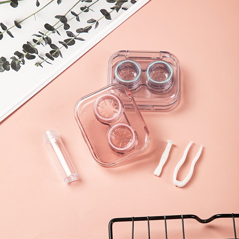 MMM Tempat Penyimpanan Lensa + Penjepit + Tongkat Softlens Case Bening Plastik Tempat Softlens Bening Satu Set Tempat Kontak Lensa Mata Import