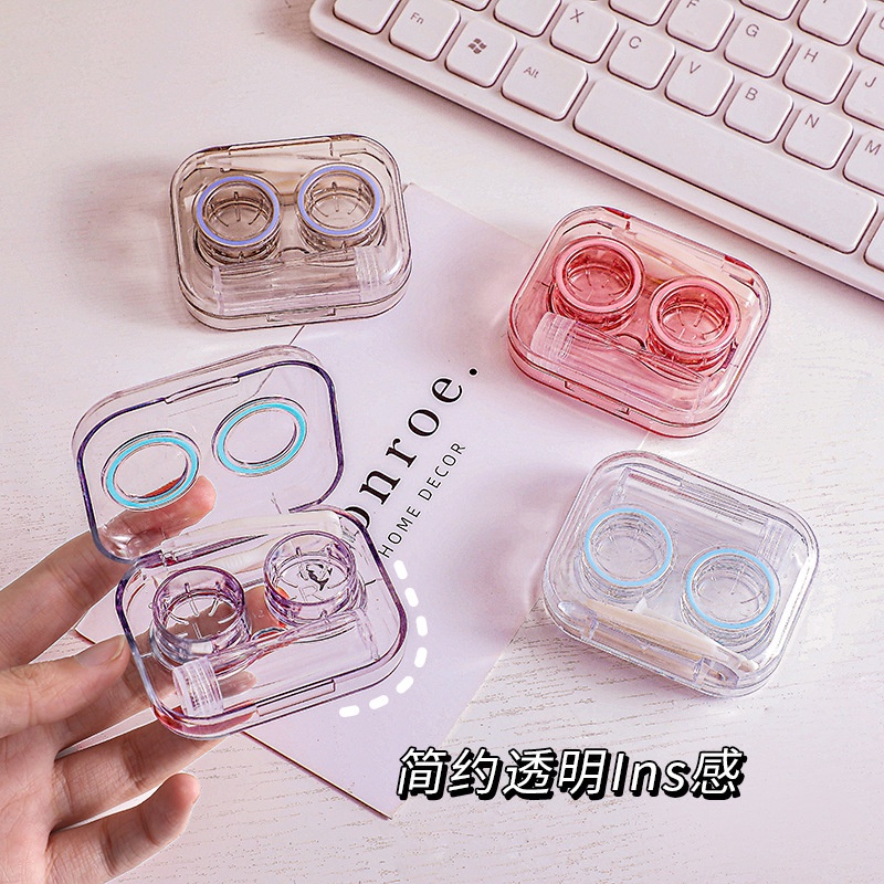 MMM Tempat Penyimpanan Lensa + Penjepit + Tongkat Softlens Case Bening Plastik Tempat Softlens Bening Satu Set Tempat Kontak Lensa Mata Import