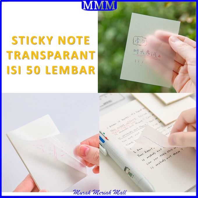 MMM Set Ketas Notes Transparan 50 Lembar Label Stickers PET Tahan air dan halus Kertas Memo Kertas Note Anti Air Untuk Sekolah