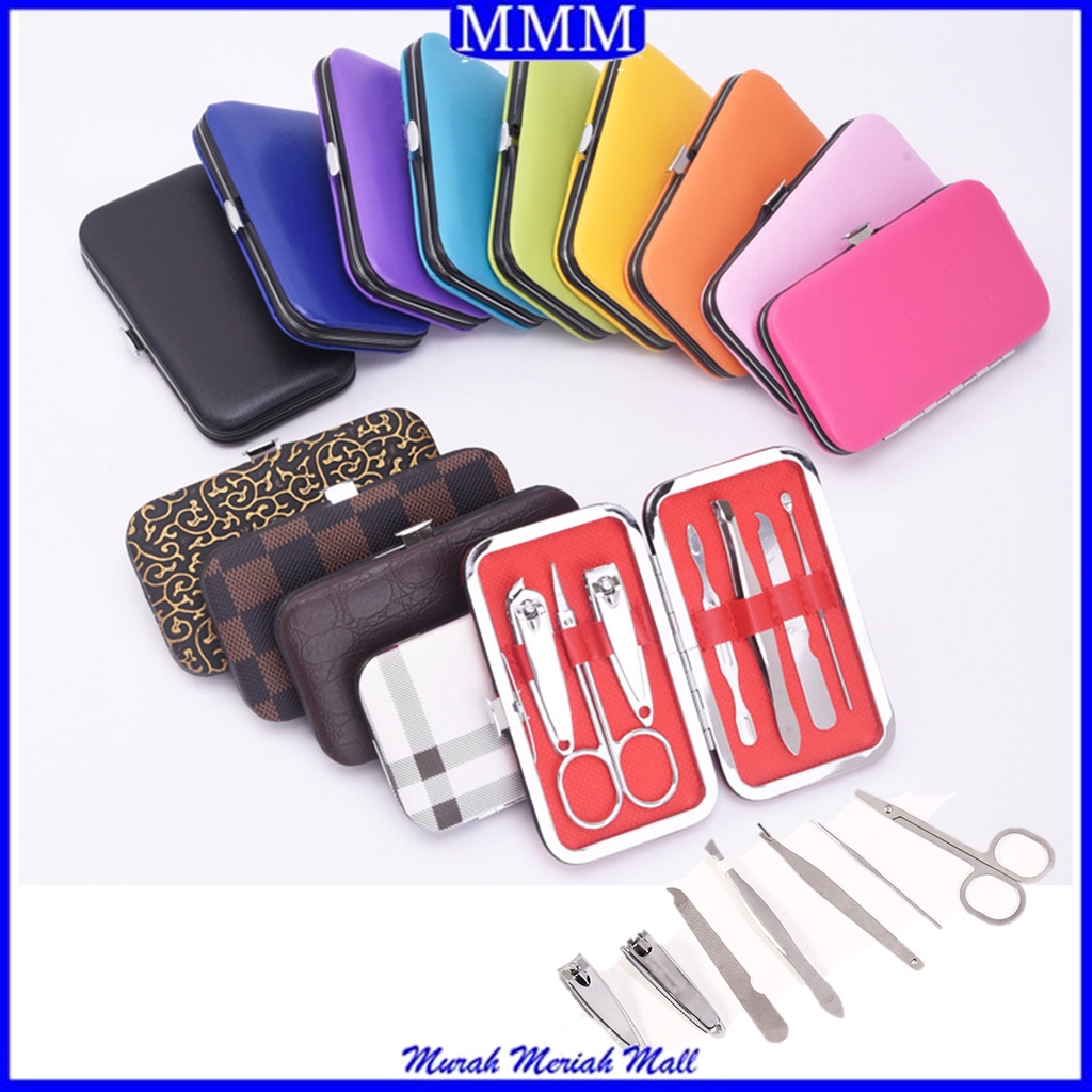 MMM Gunting Kuku Nail Art Set Dompet Manicure Set 7 in 1 Menicure Pedicure Set Gunting Kuku Stainless