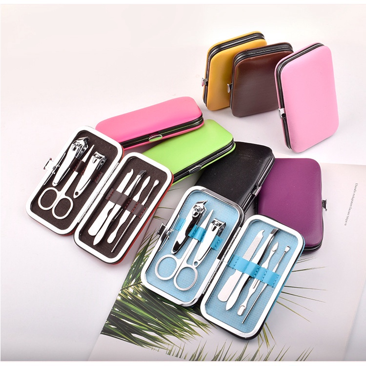 MMM Gunting Kuku Nail Art Set Dompet Manicure Set 7 in 1 Menicure Pedicure Set Gunting Kuku Stainless
