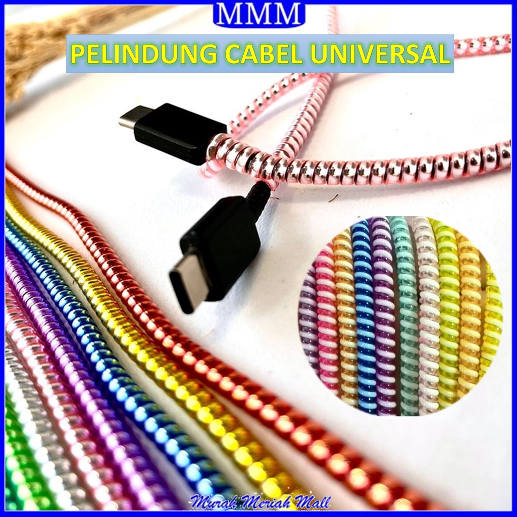 MMM Pelindung Cable Hp Charger Universal Cord Protector Color 1.5 MTR Pelilit Kabel Spiral Warna Metalic 150Cm Lilitan Kabel Headset Murah Import