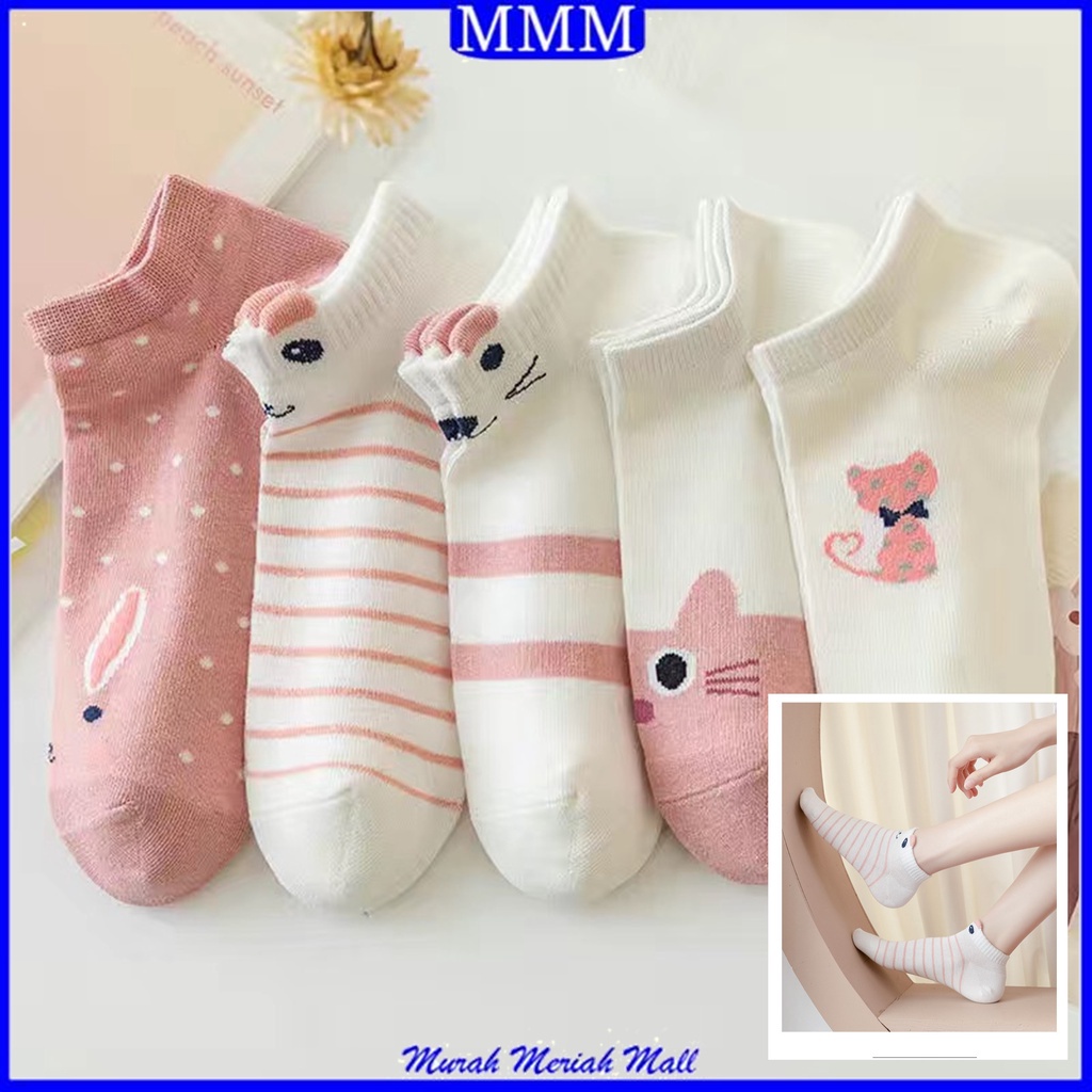 MMM Kaos Kaki Wanita Korea Karakter Kucing Cute 6670 Kaos Kaki Pendek Cat Semata Kaki Socks Motif Korean Fashion Ankle Socks Korean Model Simple Cute