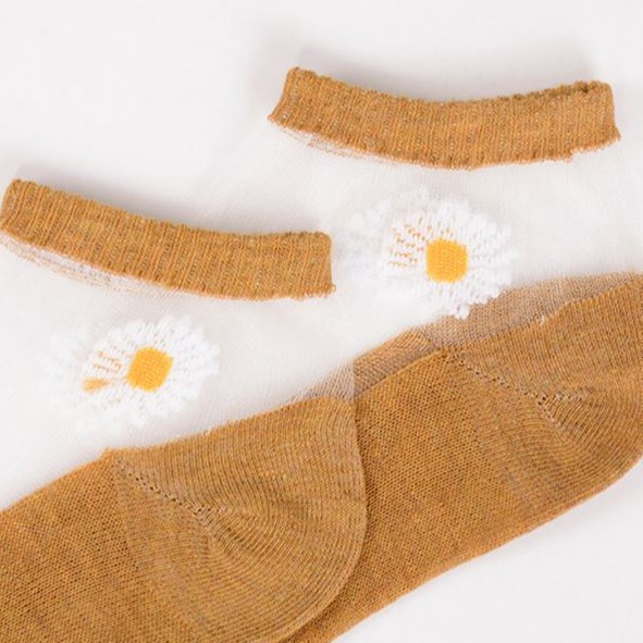 MMM Kaos Kaki Wanita Fashion Transparant Motif Bunga Daisy Kaos Kaki Wanita Motif Bunga Korea impor