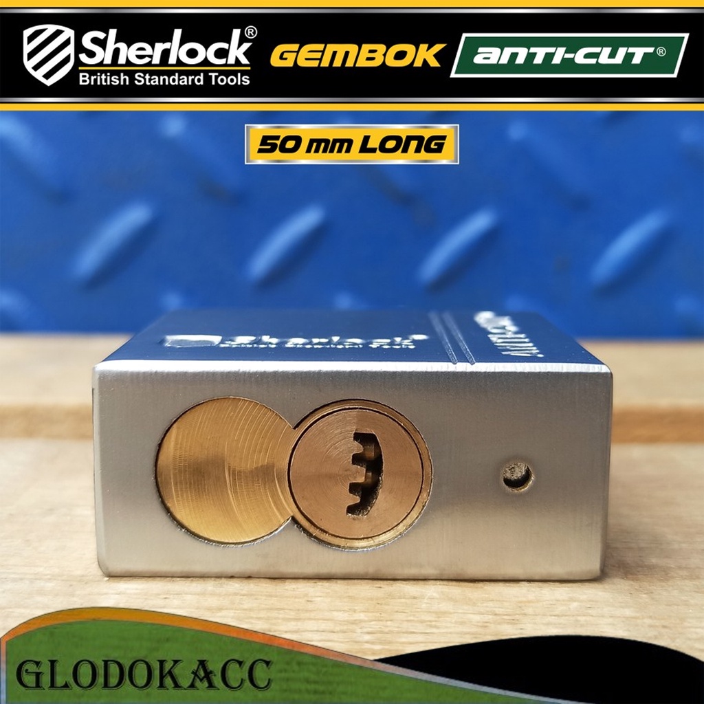 Gembok ANTI CUT 50 mm Panjang / Sherlock (Body Besi Silinder &amp; Kunci Kuningan)