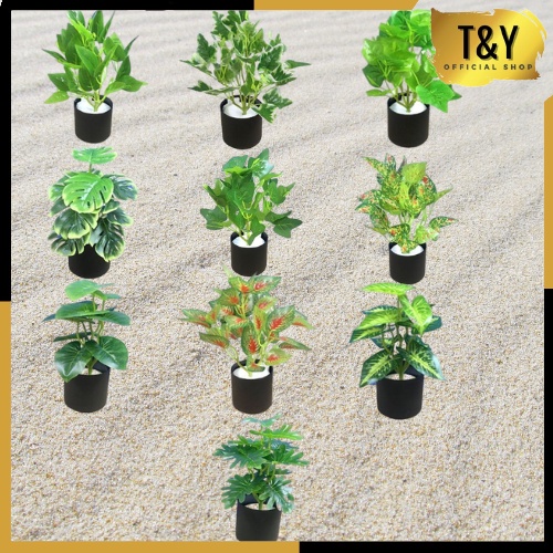 T&amp;Y Ornamen Tanaman Daun BUNGA 36 Tanaman Bunga Plastik Pot Bunga Hias Artifisial Dekorasi Ruangan