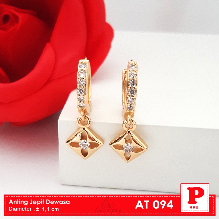 AT 094 Anting Clip Charm Bintang Mata Sirkon Perhiasan Lapis Emas Model Bunga Love  Tetes Anting Xuping Murah Luxx Xuping