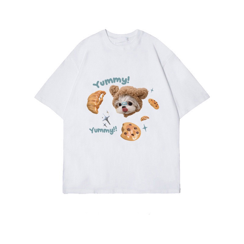 XIAOZHAINV Kaos Atasan Wanita Puppies And Desserts Pattern Lengan Pendek A0913