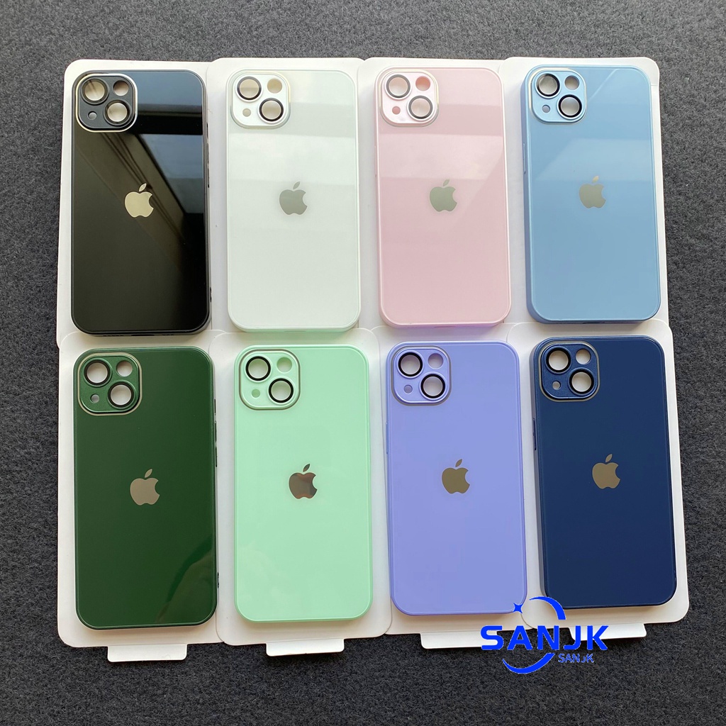 Case Ponsel Kaca Antigores 9D dengan Perlindungan Film Lensa Kamera untuk iPhone 14 13 12 11 Pro Max, Casing Ponsel Kaca Tahan Ledakan Silikon Persegi Tepi 13 Pro Max