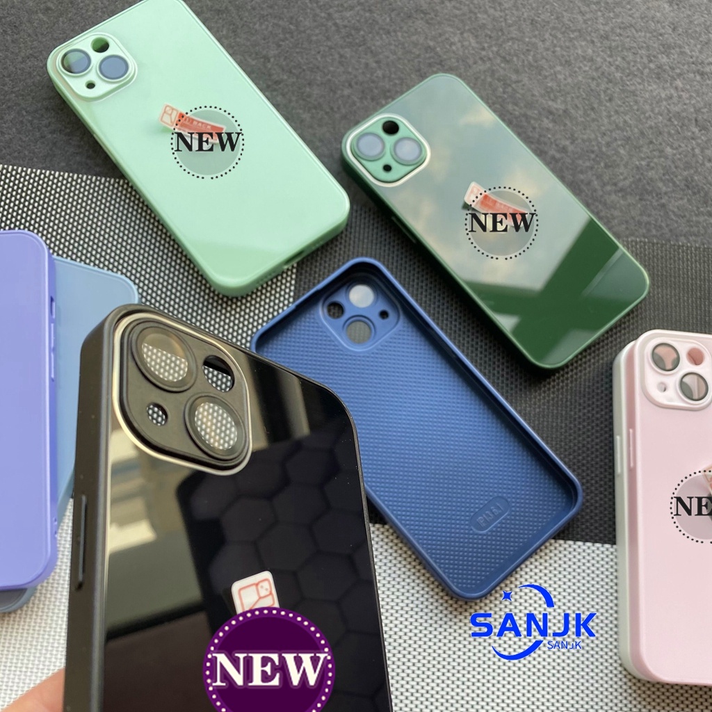 Case Ponsel Kaca Antigores 9D dengan Perlindungan Film Lensa Kamera untuk iPhone 14 13 12 11 Pro Max, Casing Ponsel Kaca Tahan Ledakan Silikon Persegi Tepi 13 Pro Max
