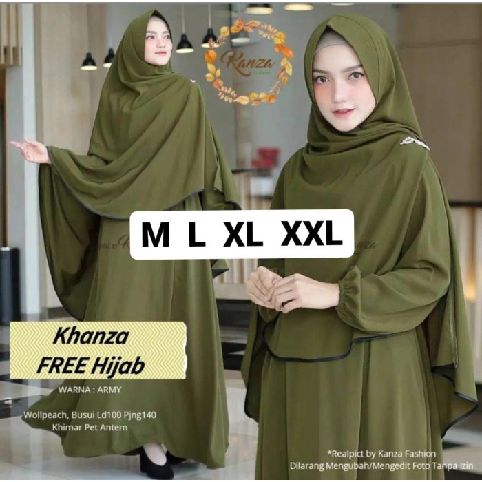 PROMO KHANZA-GAMIS SYARI WANITA POLOS BUSUI M L XL XXL HIJAU ARMY FREE HIJAB - HIJAB PET SAJA TERBAR