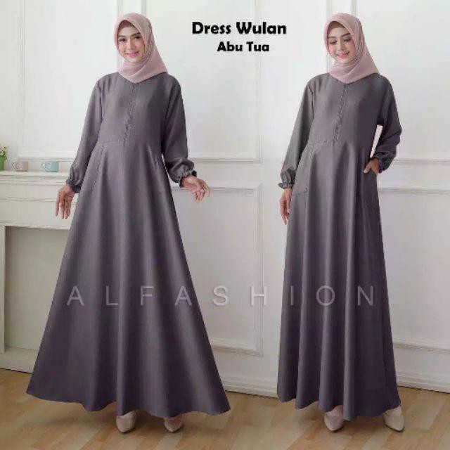 PROMO GAMIS DRESS WANITA MUSLIM POLOS WULAN JUMBO BUSUI WARNA ABU TUA - 1JILBAB BELA LEBARAN 2023 TE