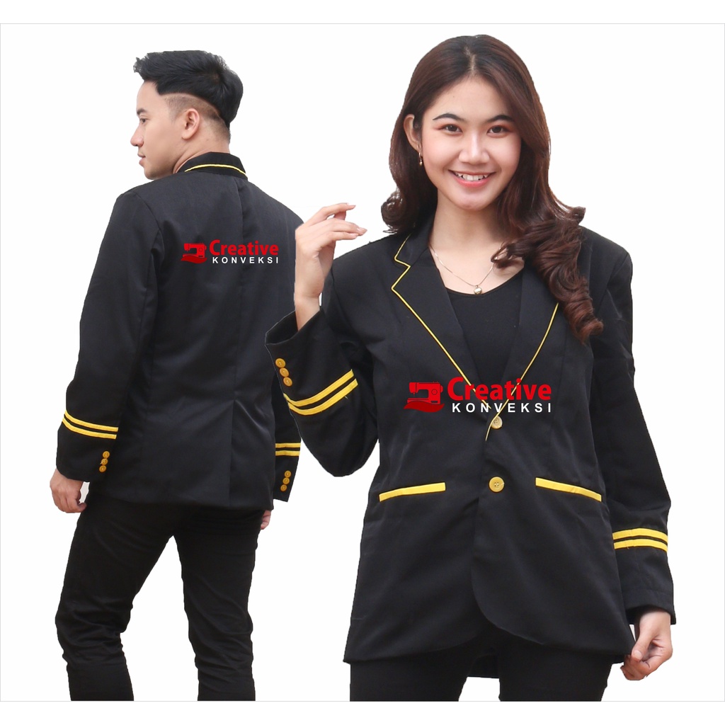 (BISA COD) JAS blazer sekolah Hitam lis kuning SLIMFIT PRIA TERBARU LIS gold / jas almamater pondok JAS KERJA WISUDA PERNIKAHAN JAS FORMAL MODEL SLIMFIT / Jas Pria, Jas Hitam Slimfit, Jas Nikah, Jas Pondok. / JAS ALMAMATER / JAS hitam lis / blazervariasi