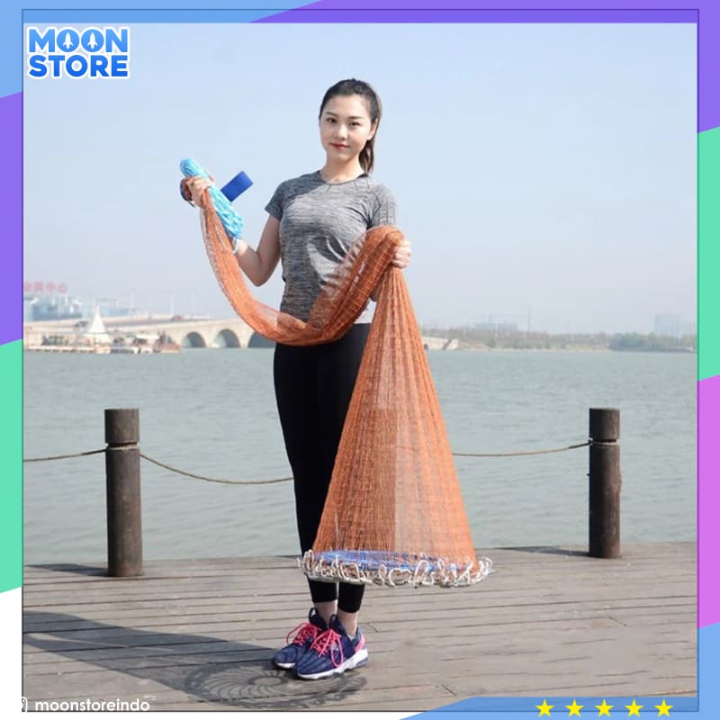 Finefish Jaring Pancing Ikan Lempar Fishing Throw Net Cage 3.6 Meter Se4 Orange