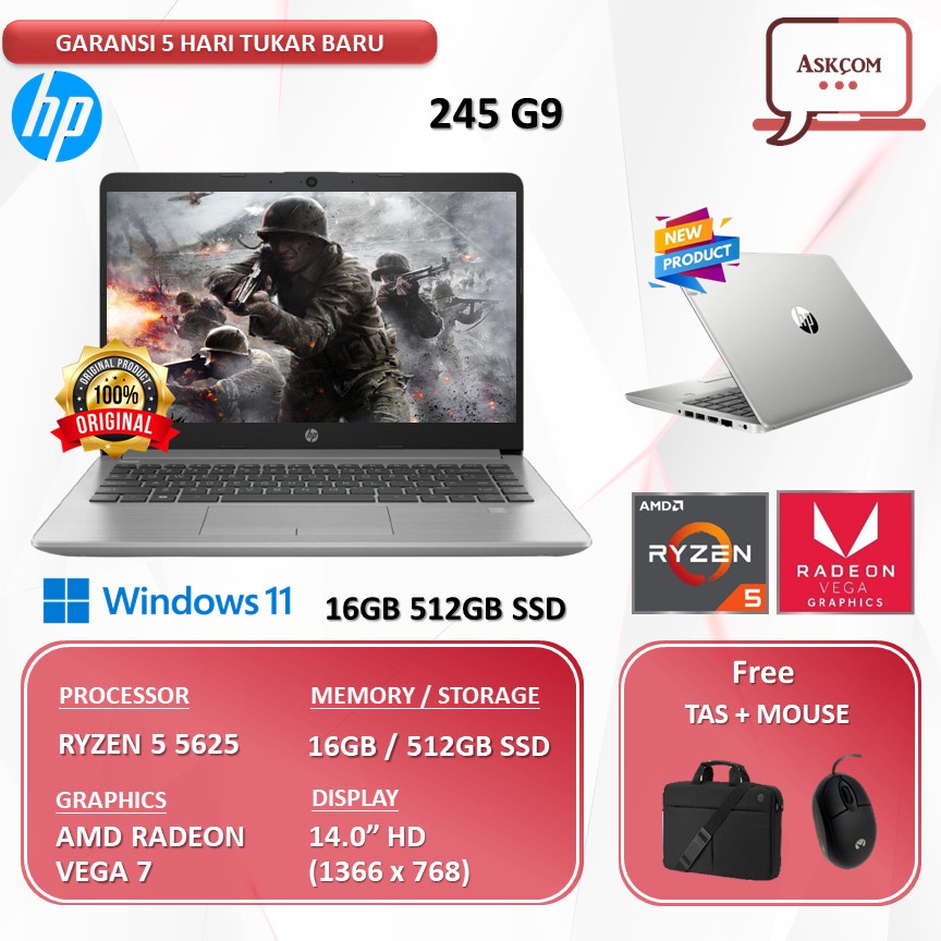 Laptop HP 245 G9 RYZEN 5 5625 16GB 512GB SSD VEGA7 W11 14.0 SLIM BEZEL