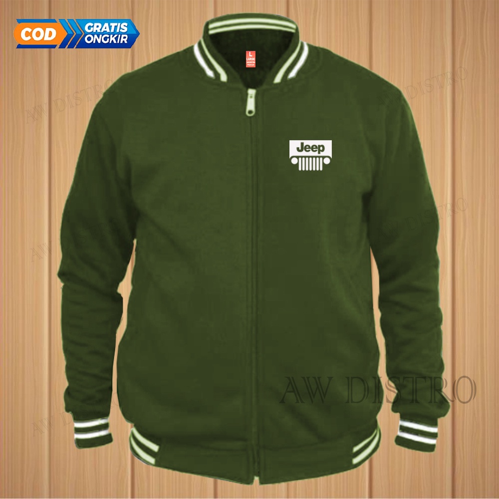 COD Jaket Baseball Varsity Distro Jeep Text Putih Premium Quality