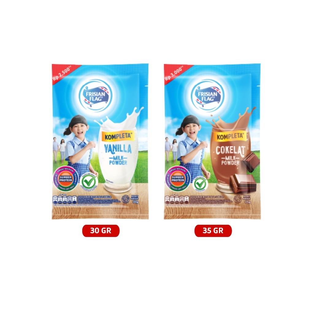 

Susu bubuk frisian flag sachet rasa vanila netto 30gr rasa coklat netto 35gr