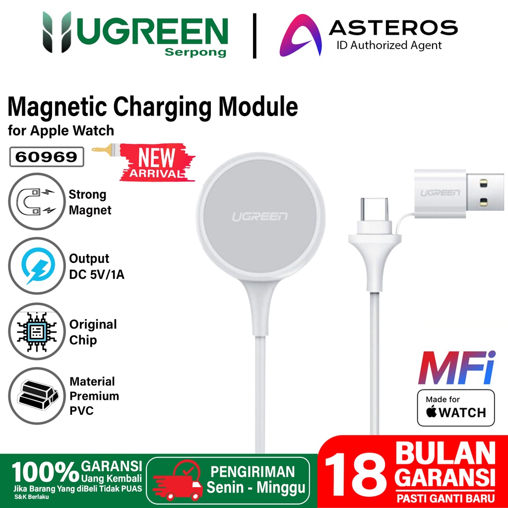 UGREEN 2In1 Kabel Charger iWatch Apple Watch Magnetic Charging Original