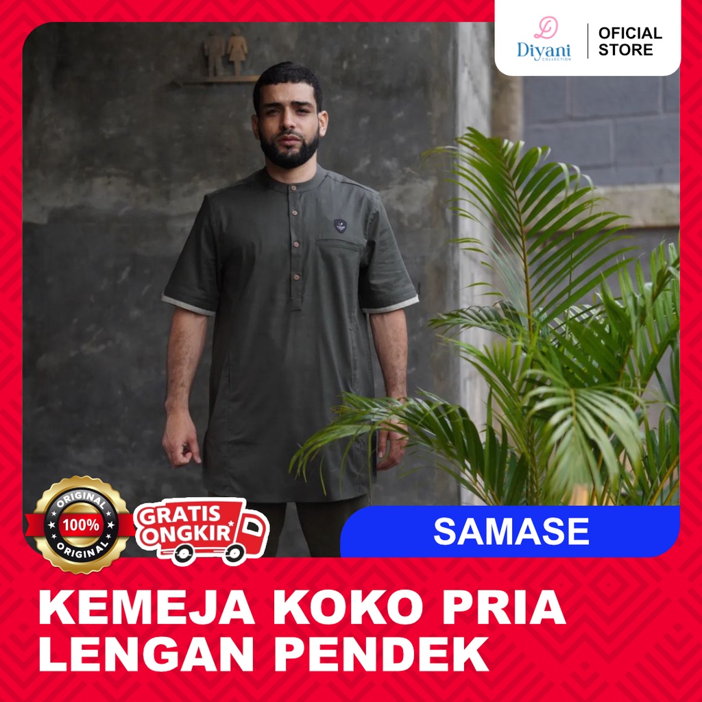 Kemeja Koko Pria Lengan Pendek Samase Koku U 091P - Baju Koko Muslim Samase - Kemeja Muslim Lengan P