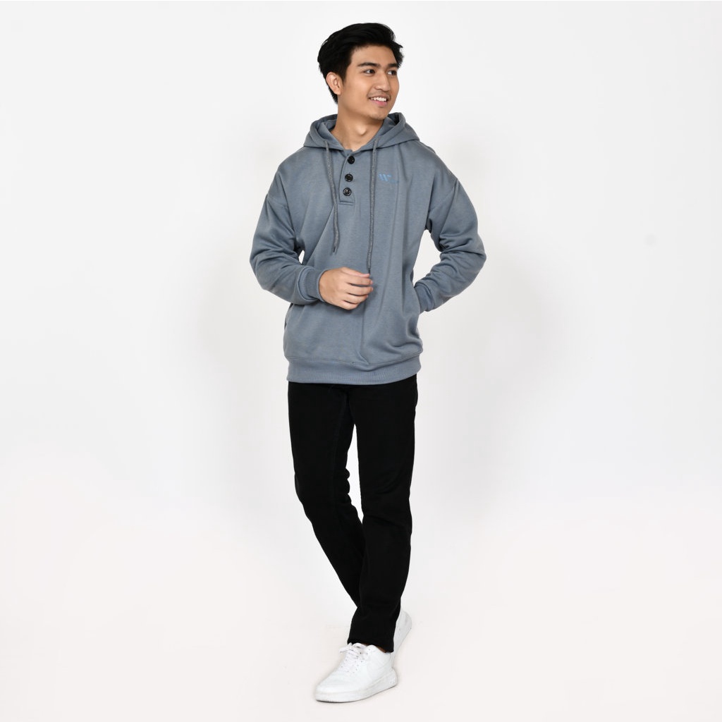 Hoodie - Sweater Pria Distro Aesthetic Flecee Tebal Hitam Kancing