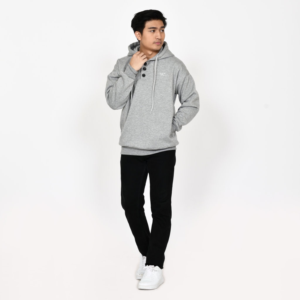 Hoodie - Sweater Pria Distro Aesthetic Flecee Tebal Hitam Kancing