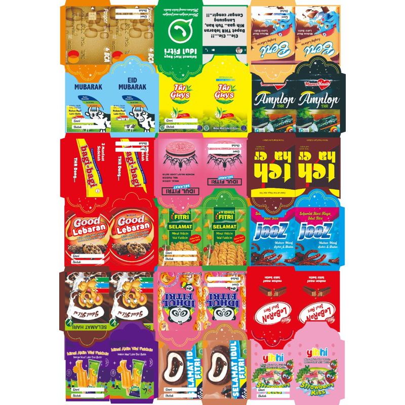 

[isi 10 pcs] Amplop Lebaran Unik Motif Snack | Angpau Souvernir Murah