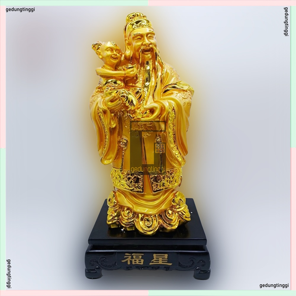 Pajangan Patung Dekorasi Fengshui Puja Suci Dewa Dewi Fulushou Fuk Luk Sau Fu Lu Shou Sanxing Tiga 3 Bintang Hoki Lucky Keberuntungan Rejeki Uang Emas 1 Set Meja Altar Sembahyang Sembayang Budha Buddha 1 Satu Set Ukuran Besar