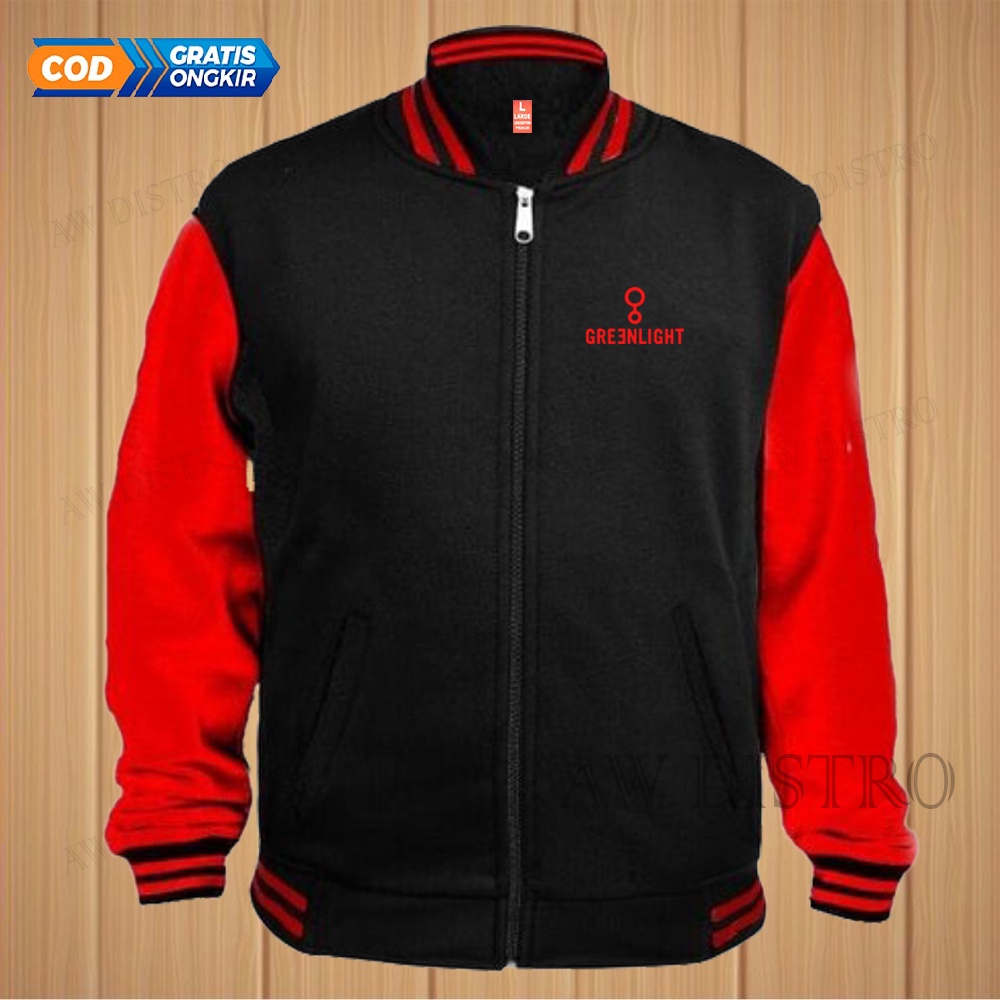 COD Jaket Baseball Varsity Distro Green 01 Text Merah Premium Quality