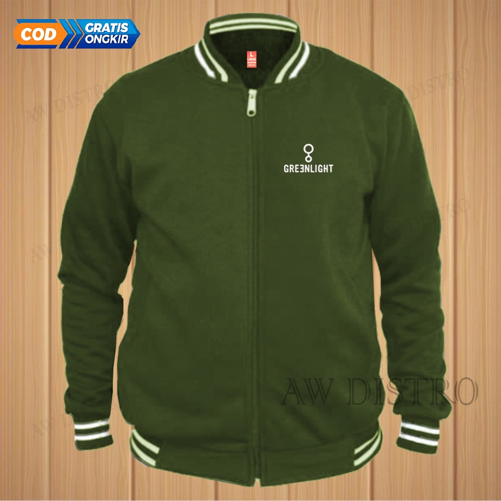 COD Jaket Baseball Varsity Distro Green 01 Text Putih Premium Quality