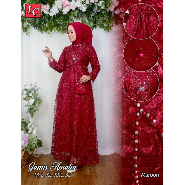 Dress Pesta Mewah / Gamis Amelia Kombinasi Payet Mutiara Terbaru / Gamis Kondangan / Gamis Tile / Gamis Pesta / Gamis Mutiara / Gamis / Gamis modern / Gamis Wisuda