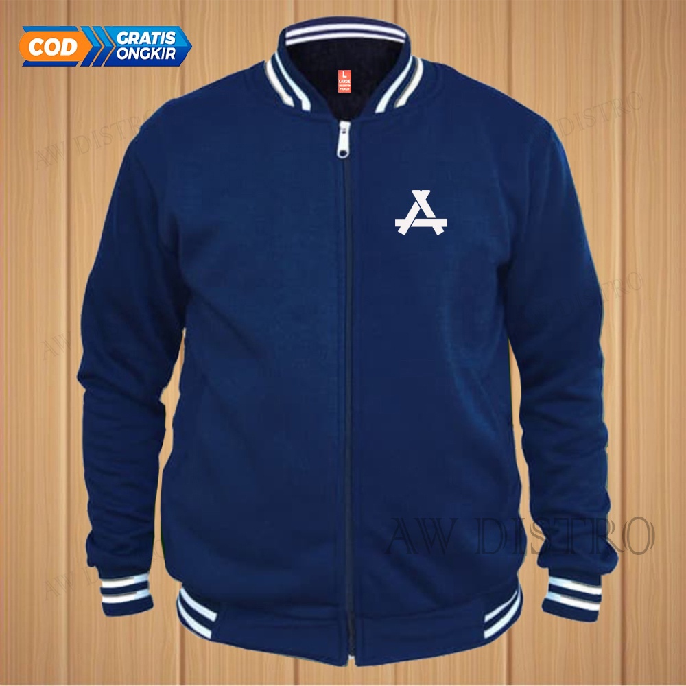 COD Jaket Baseball Varsity Distro Logo APP Text Putih Premium Quality