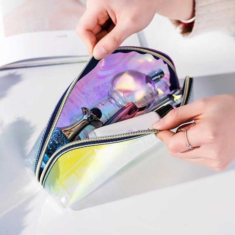 Tas Make Up Cosmetic Bag Semicircle Laser Transparent - ET1 - Multi-Color