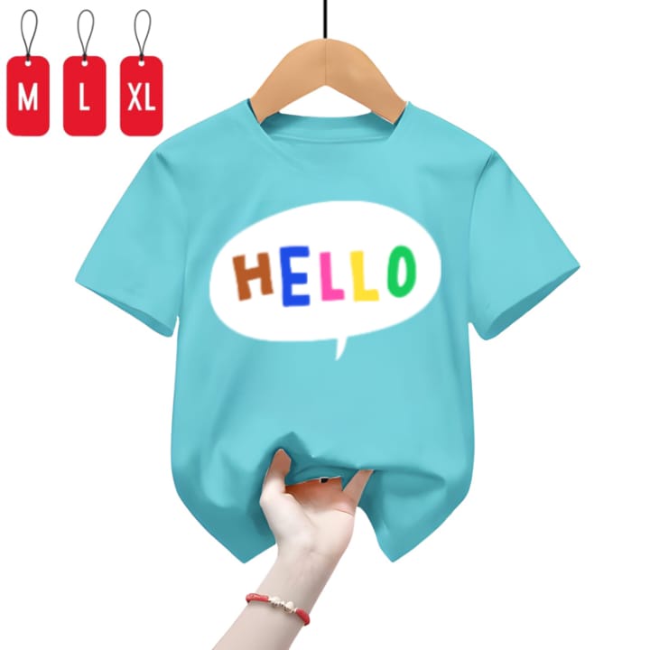 Hzl_outfit Kaos Baju Anak Uniseks Laki Perempuan Hello/M,L,XL