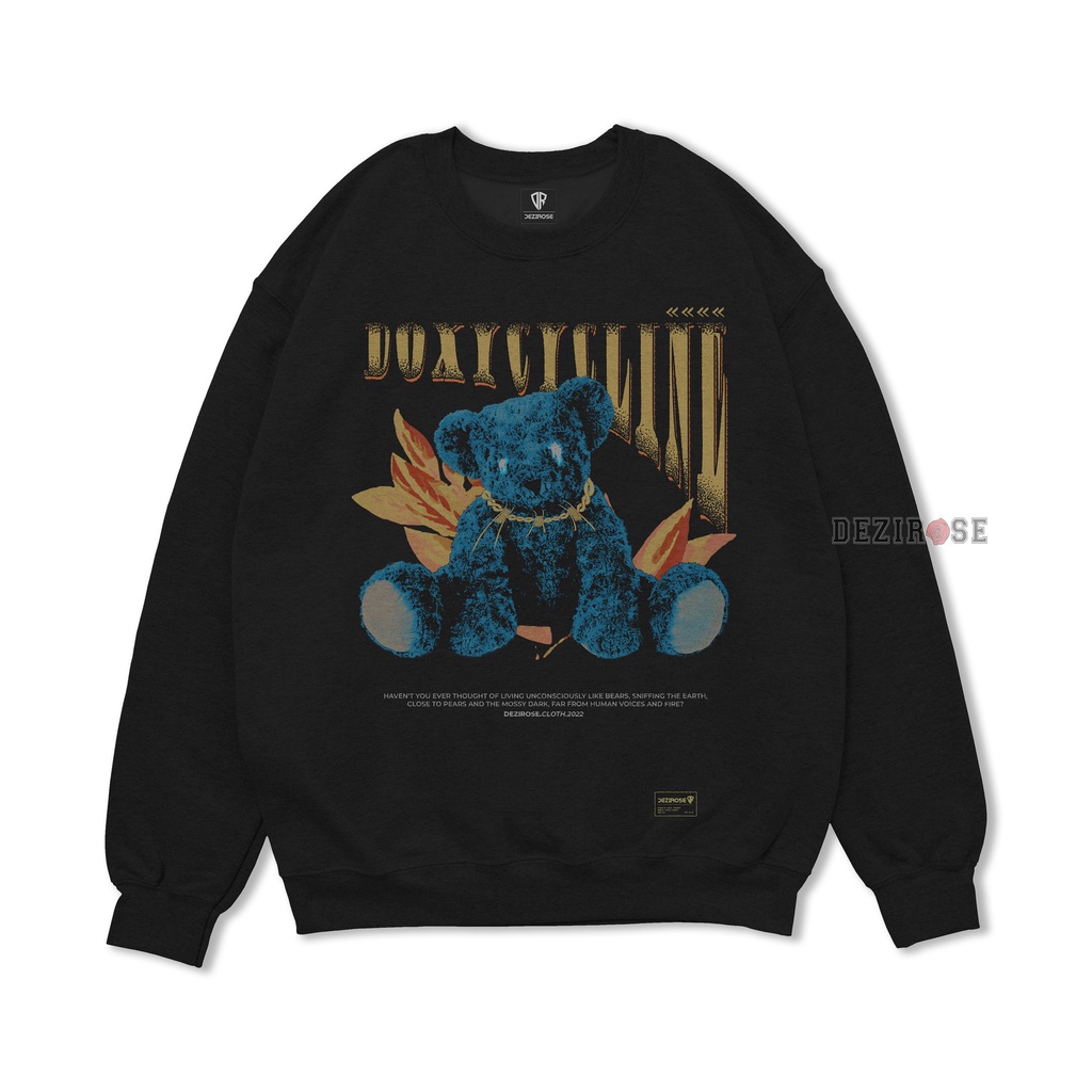 DEZIROSE Sweater Crewneck Bear Doxycline Pria &amp; Wanita Distro Fleece Tebal Premium Size M-XXL