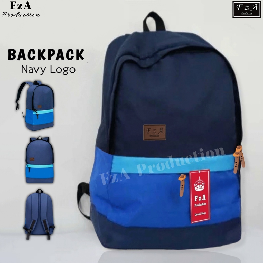 FzA Official - Big Promo..Tas Ransel Punggung Distro Casual Pria Wanita / Tas Ransel Laptop Sekolah Kuliah Bacpack Distro Original - Navy Logo