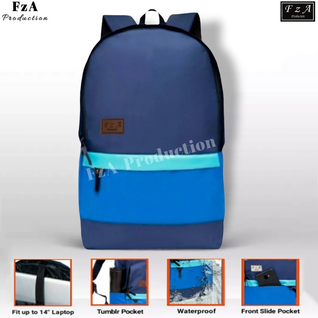 FzA Official - Big Promo..Tas Ransel Punggung Distro Casual Pria Wanita / Tas Ransel Laptop Sekolah Kuliah Bacpack Distro Original - Navy Logo