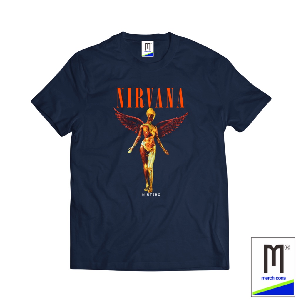 KAOS BAND NIRVANA NAVY TAG MERCHCONS SIZE LUAR / KAOS MUSIK DISTRO