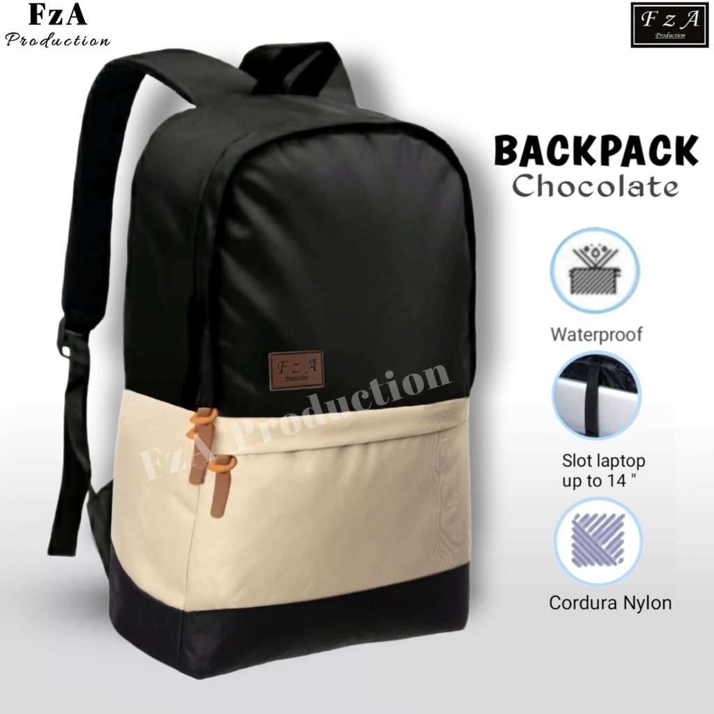 FzA Official - Big Promo..Tas Ransel Distro sekolah kuliah Kerja Pria 4286CV Tas Ransel Laptop - Chocolate