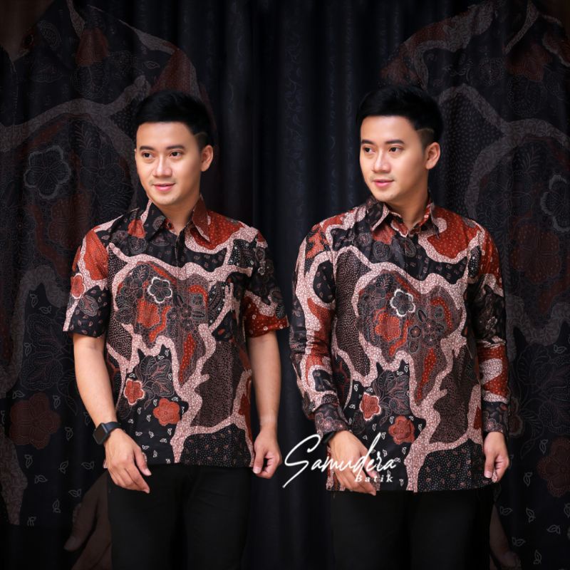 Batik Pria Lengan Panjang Pendek Premium SAMUDERA BATIK HRB026 motif KERATONAN Kode 002 size M L XL XXL