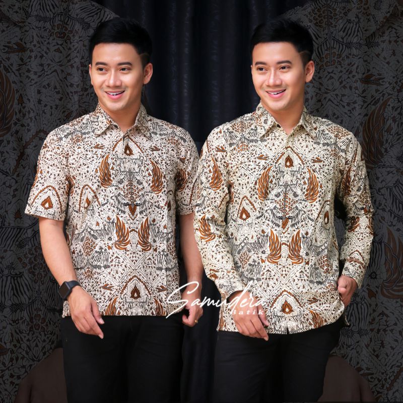 Batik Pria Lengan Panjang Pendek BATIK SAMUDERA HRB026 motif KERATONAN Kode 002 size M L XL XXL Reguler