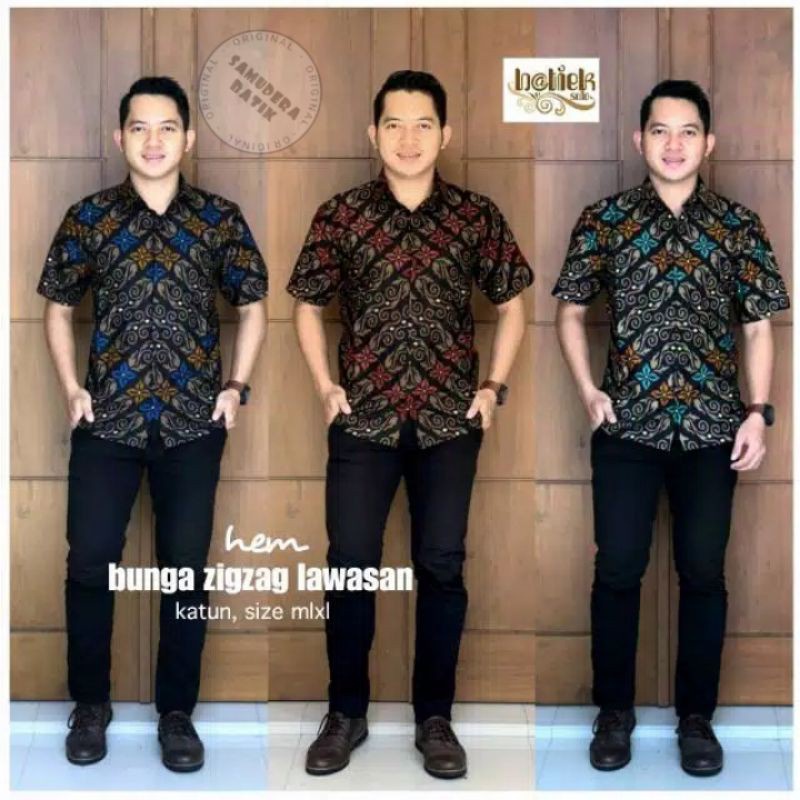 Kemeja Batik - Batik Pria Lengan Pendek Hem Batik Zig Zag Baju Batik Pria