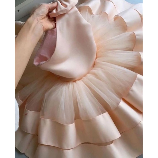 DRESS TANPA LENGAN BAPTIS PUTIH TULANG GAUN MEGAR KUTUNG PESTA ANAK BAYI PEREMPUAN GADIS