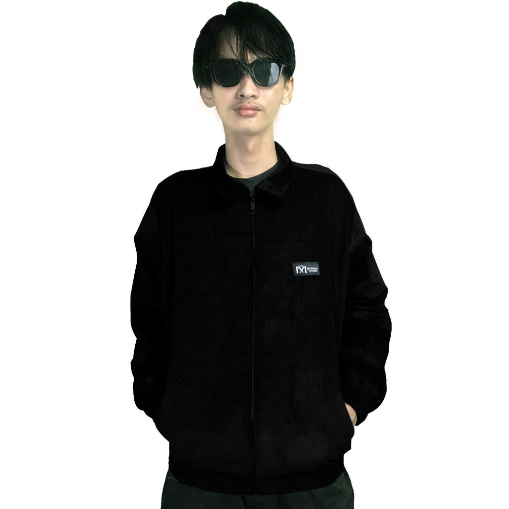 Jaket corduroy harrington pria Corduroy jacket morning denim - Black