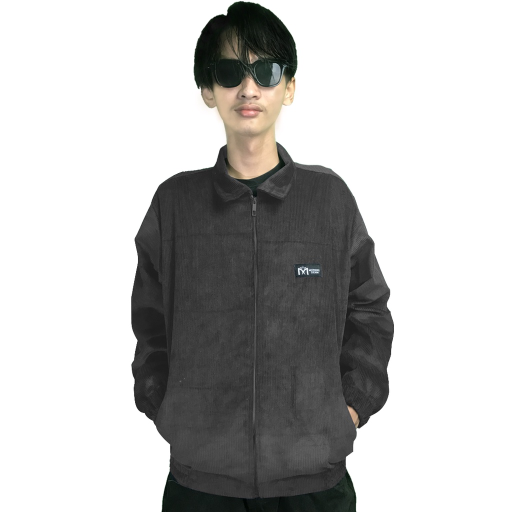 Jaket corduroy pria harrington jacket morning denim - Hunter