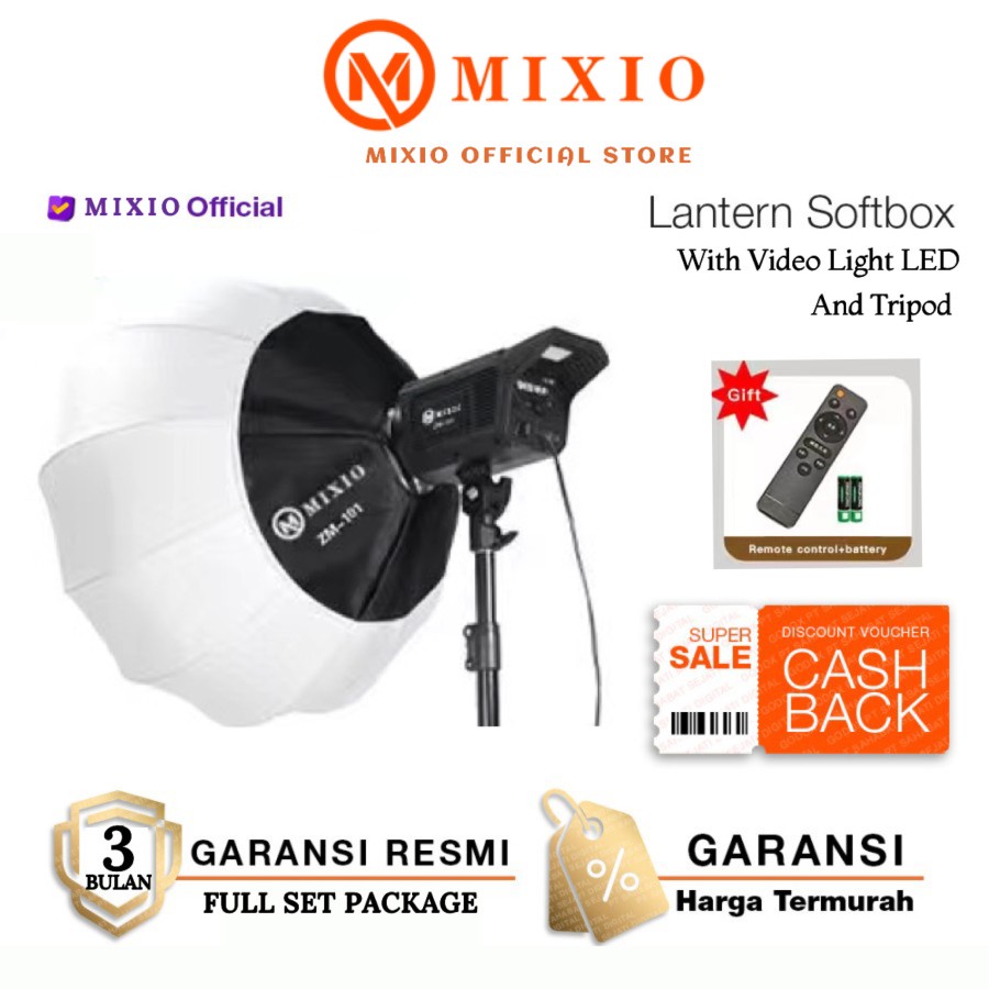 MIXIO - ZM-101 Lantern Softbox (25.5&quot;) with Lampu Video Light LED