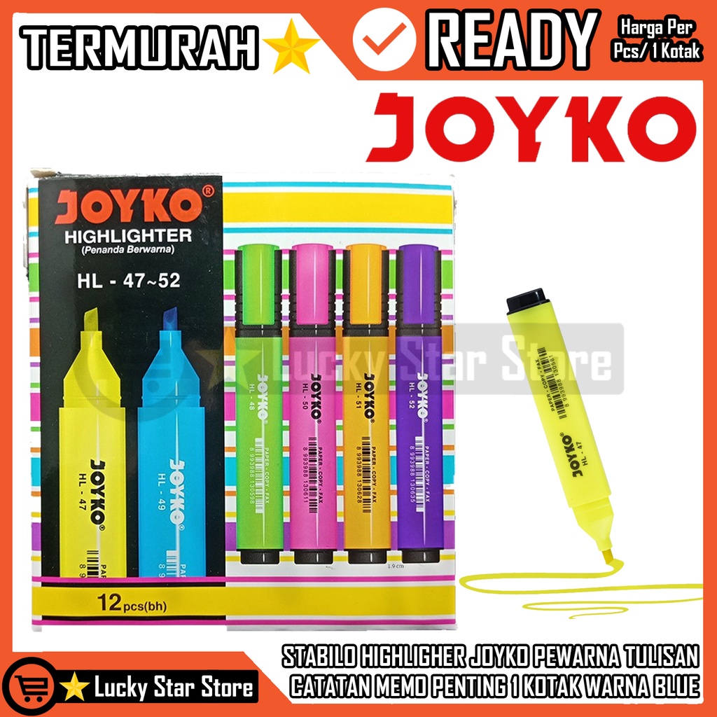 JOYKO JOIKO HIGHLIGHTER STABILO HL-47 WARNA BLUE BIRU PENANDA BERWARNA JOYKO WARNA PASTEL WARNA PAST